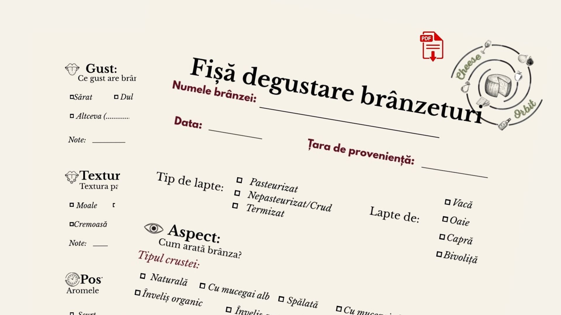 Fișǎ degustare brânzeturi - Cheese Orbit