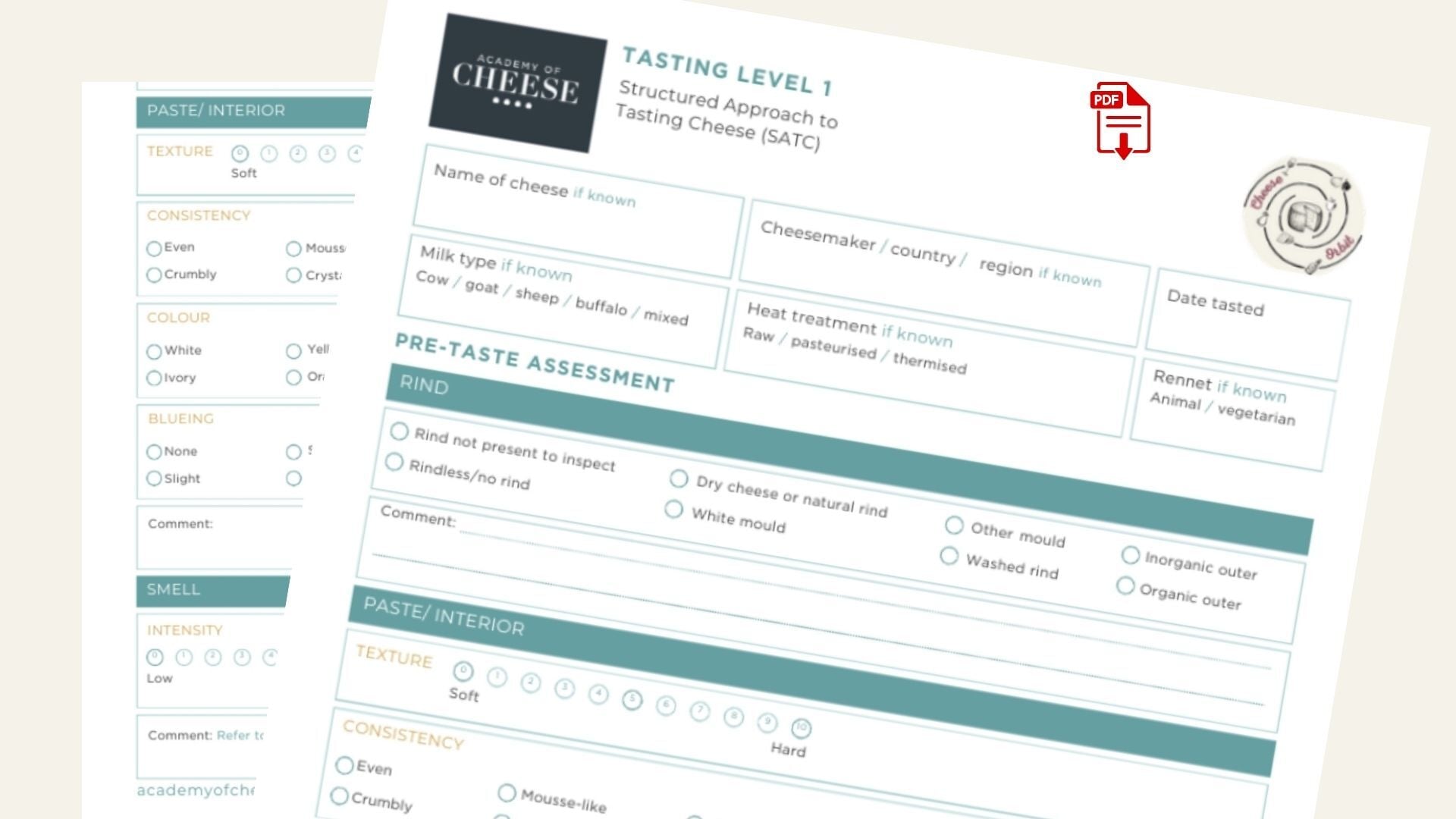 Academy of Cheese Tasting Sheet EN